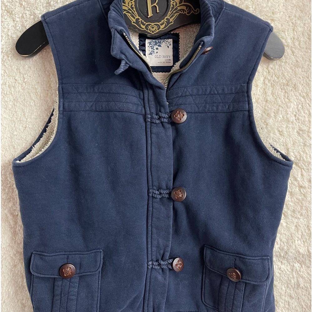 Old Navy Navy Blue with Large Buttons and zippered Lined Vest 🧵